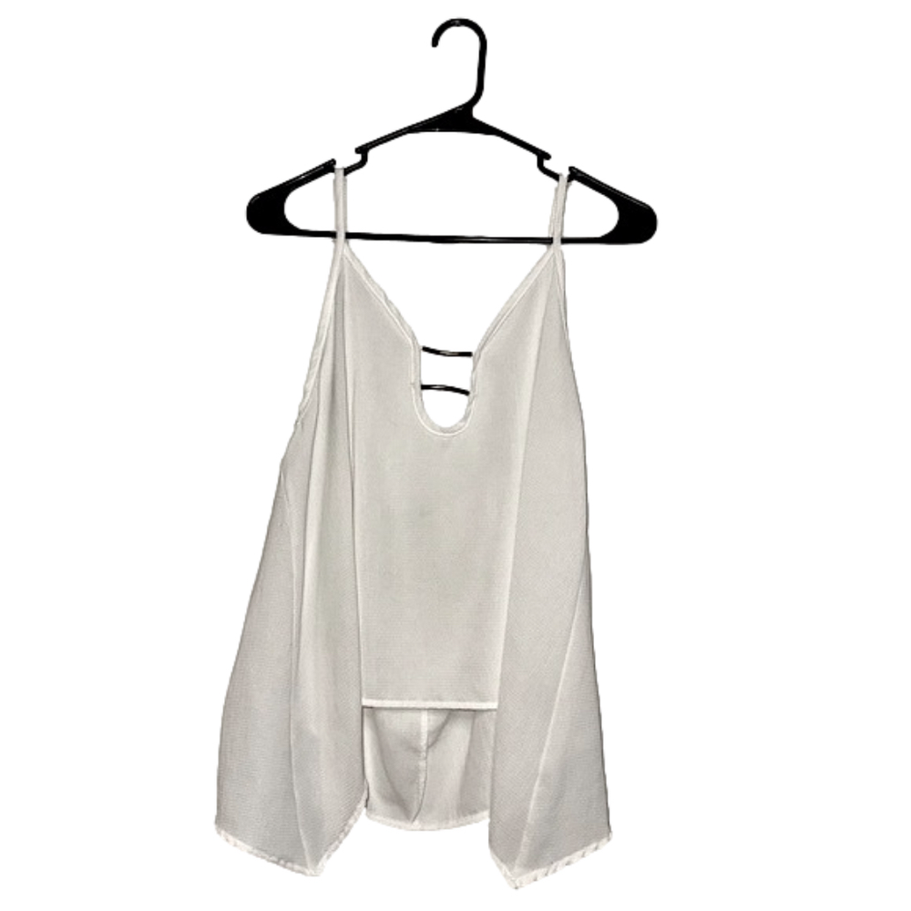 LA GYPSY White Flowy High-Low Tank Blouse with Deep Cut Neckline